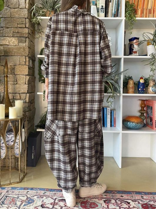 Patrick Plaid Brushed Cotton Edwardian Blouse Earth